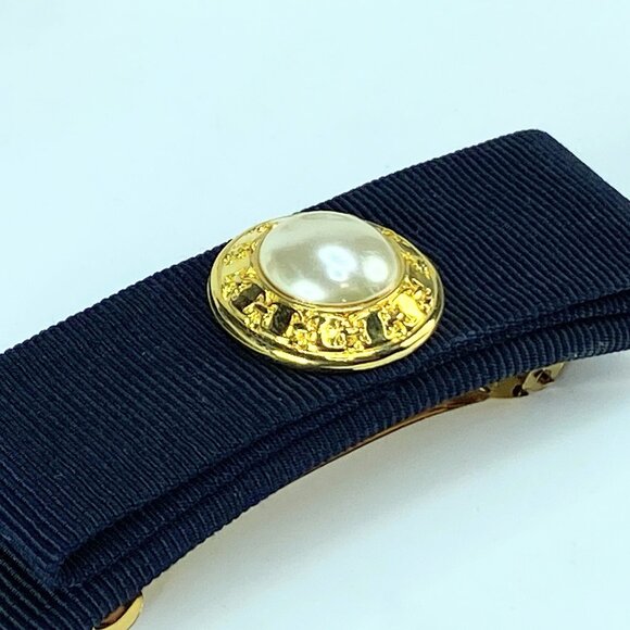 Salvatore Ferragamo Valletta Black Gold-tone Pearl White Gancini hair clip GS579 main image 6